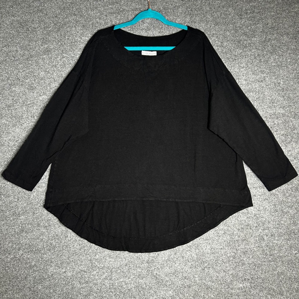 Bryn Walker‎ Womens Medium Black High Low Oversized Long Sleeve Boat Neck Top